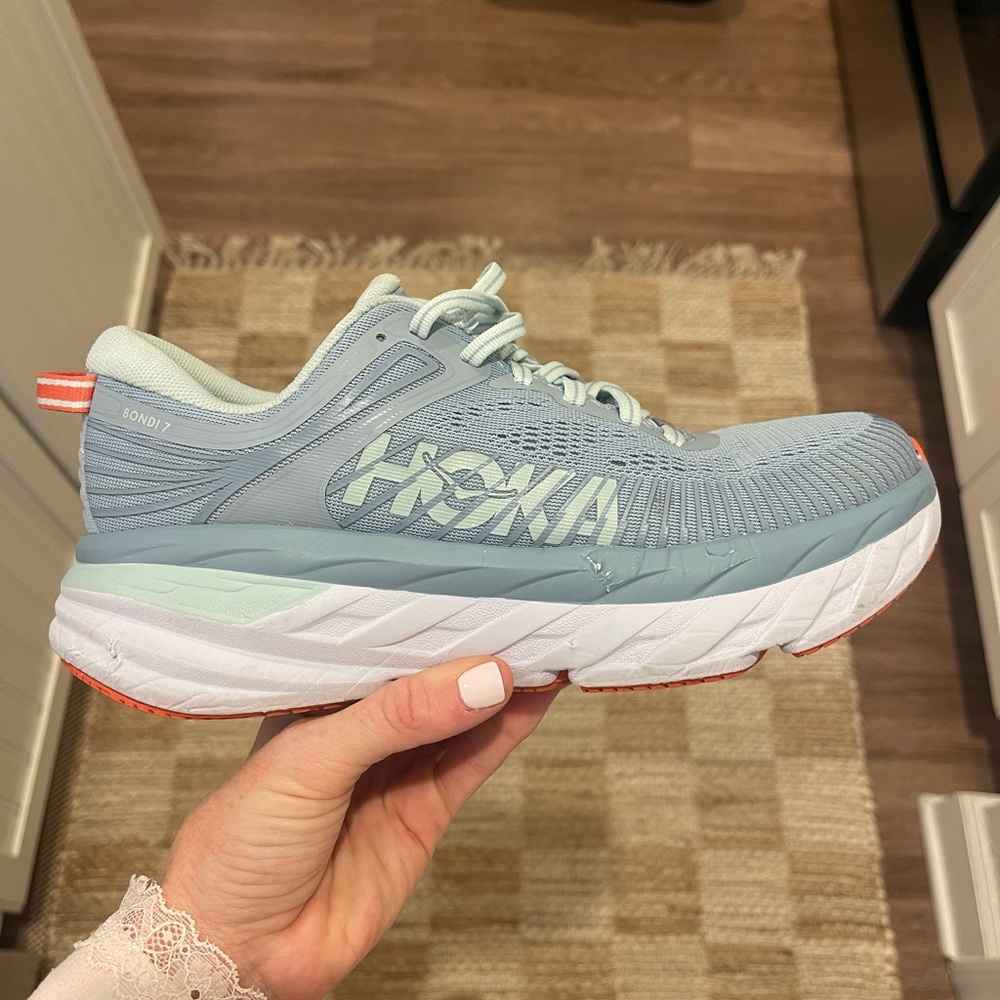 Hoka Blue and White Sneakers with Breathable Mesh Upper